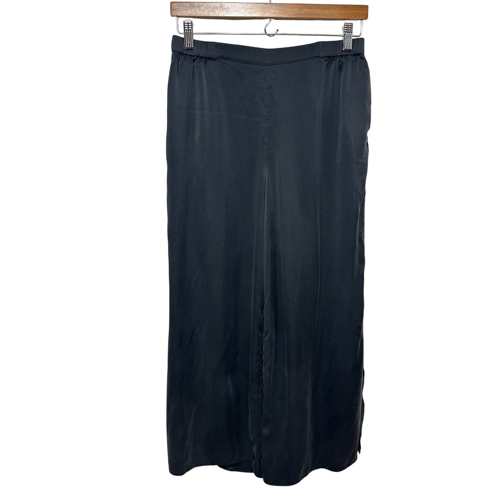 Quince Washable Silk Wide Leg Pants Women Small Black Slit Hem Minimalist Luxury